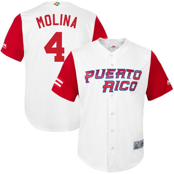 customized Men Puerto Rico Baseball #4 Yadier Molina White 2017 World Baseball Classic Replica Jersey->->MLB Jersey